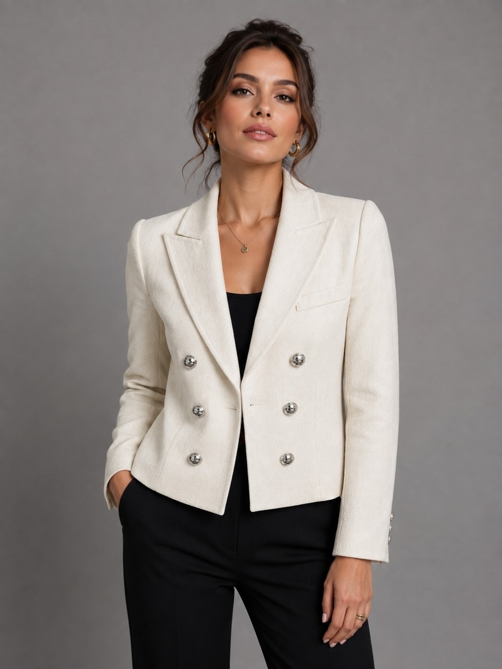 LINI Women's Double-Breasted Cream Blazer